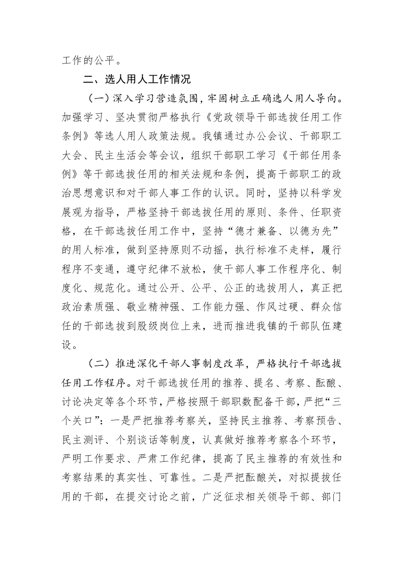 镇向巡察组关于近三年选人用人工作情况专题汇报 第2页
