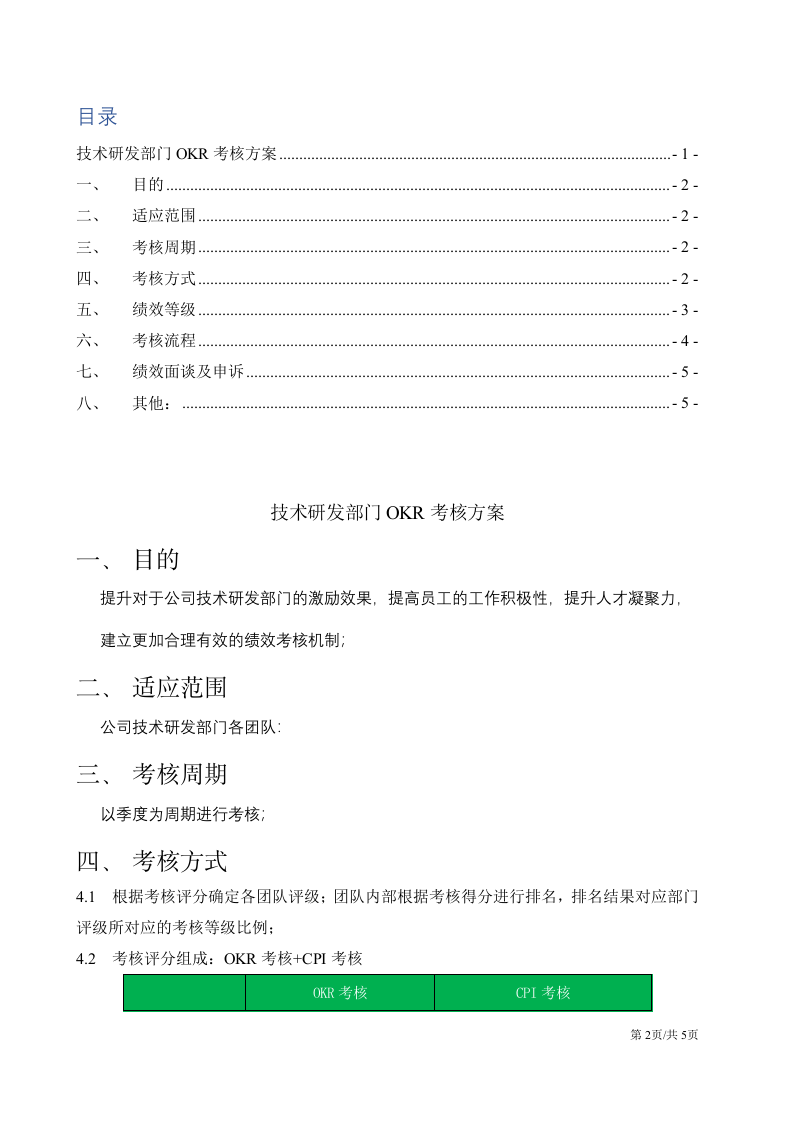 技术研发部门OKR工作法考核方案 第2页