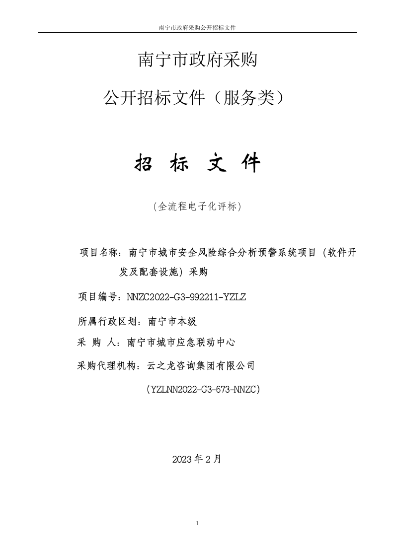 南宁市城市安全风险综合分析预警系统项目（软件开发及配套设施）需求文件 第1页